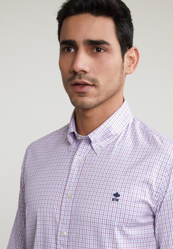 River Woods Custom Fit Geruit Hemd Rood/blauw