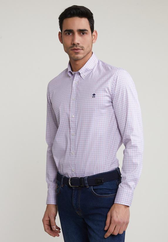 River Woods Custom Fit Geruit Hemd Rood/blauw