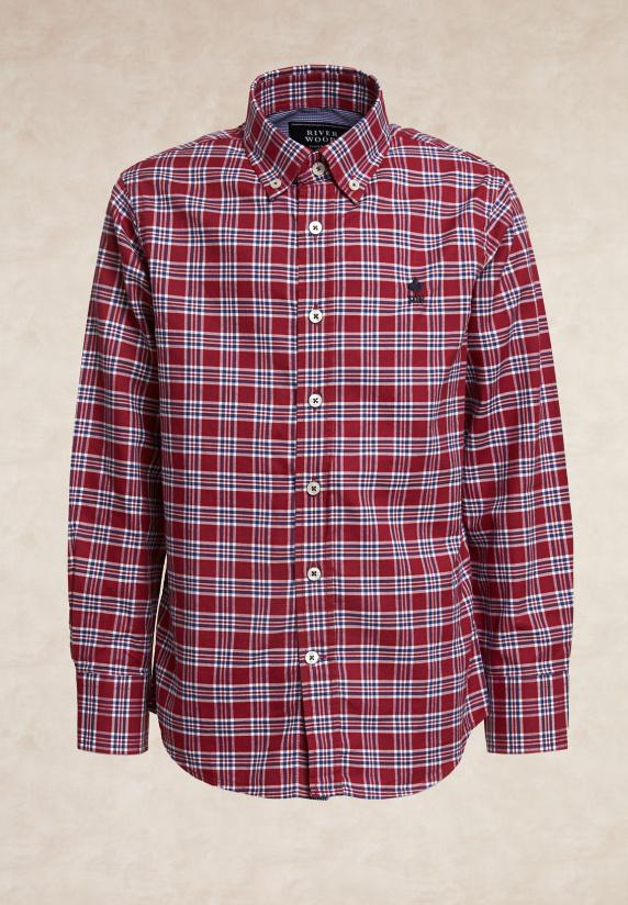 river woods Custom fit geruit hemd rood/blauw