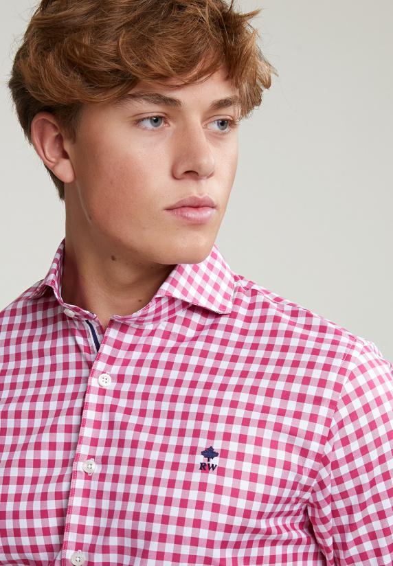 River Woods Custom Fit Geruit Hemd Wit/rood