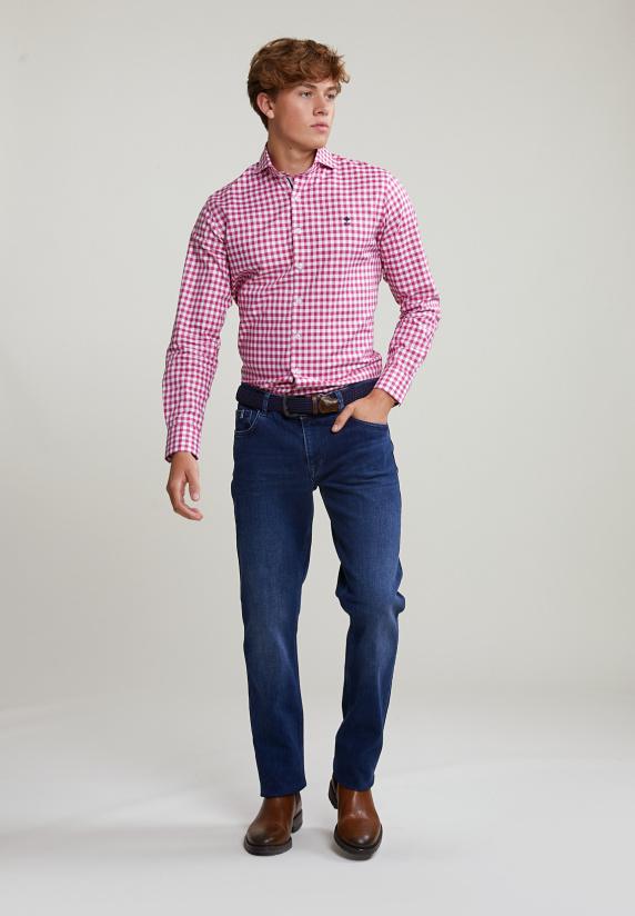 River Woods Custom Fit Geruit Hemd Wit/rood