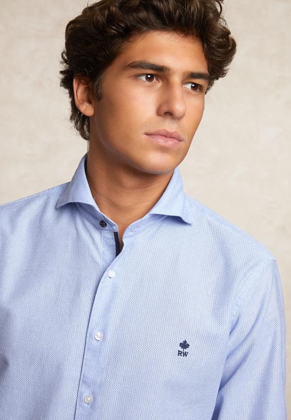 River Woods Custom Fit Gestipt Hemd Blauw