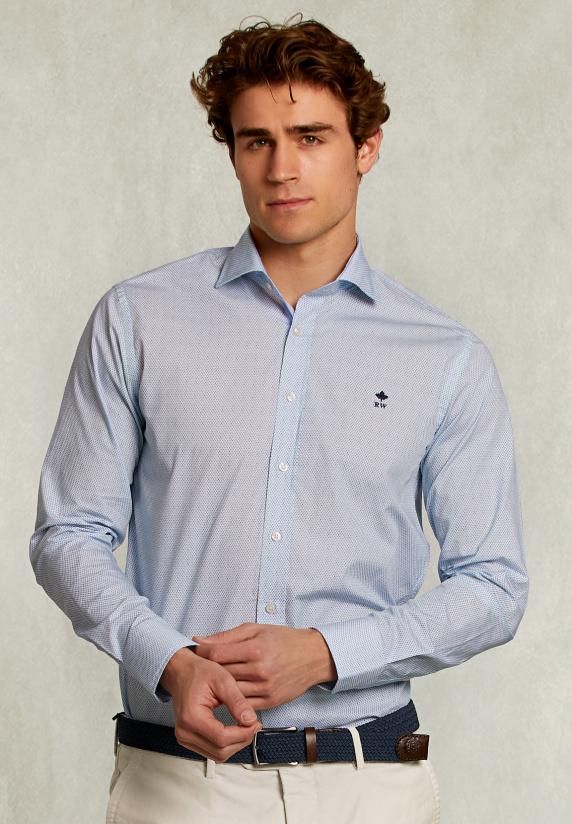 river woods Custom fit gestipt hemd blauw/groen