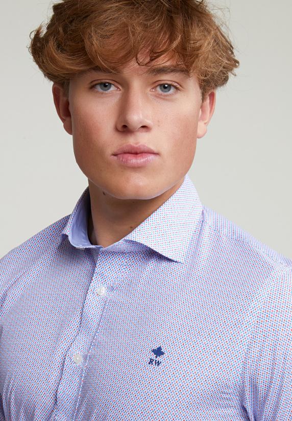 River Woods Custom Fit Gestipt Hemd Blauw/rood