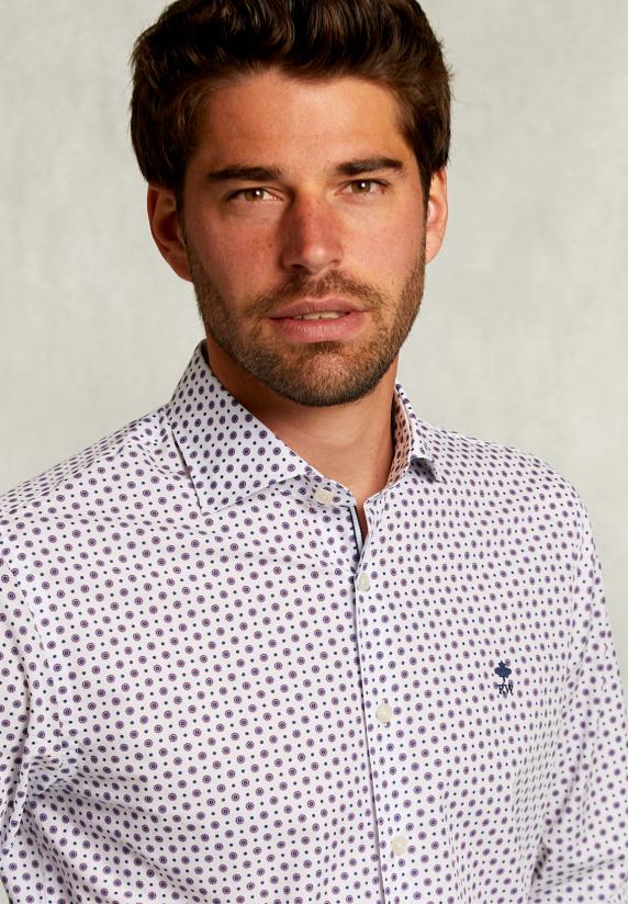 River Woods Custom Fit Gestipt Hemd Blauw/rood