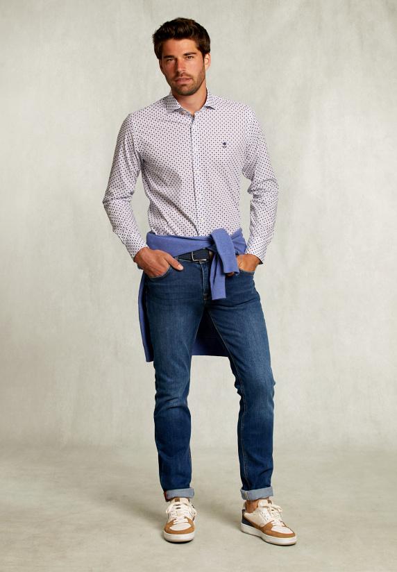 River Woods Custom Fit Gestipt Hemd Blauw/rood