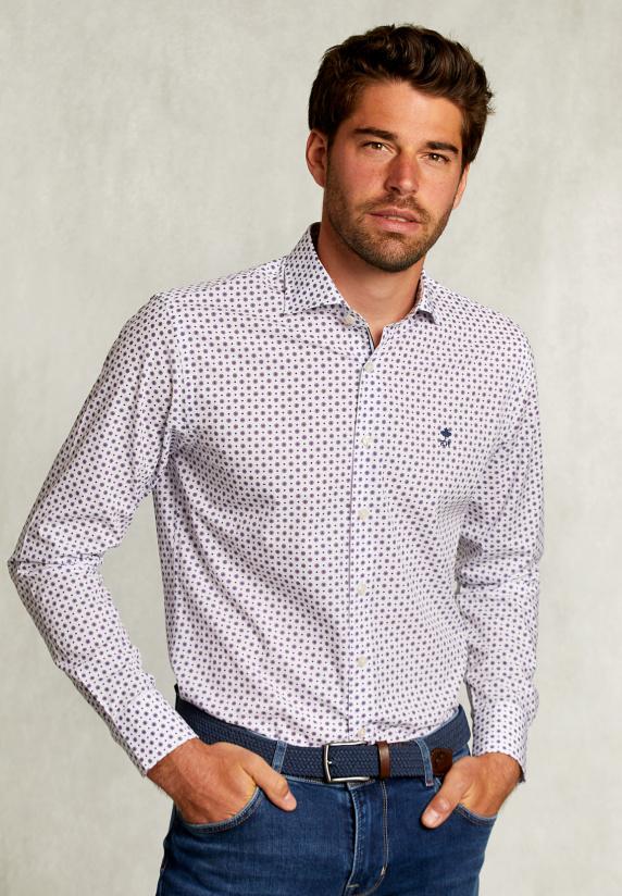 river woods Custom fit gestipt hemd blauw/rood