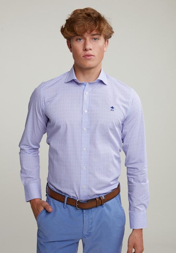 river woods Custom fit gestipt hemd blauw/rood