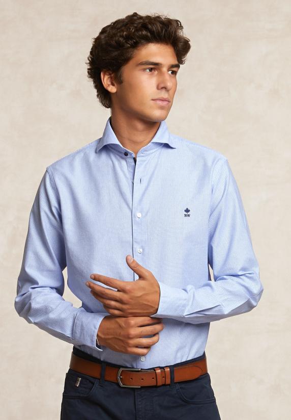 river woods Custom fit gestipt hemd blauw
