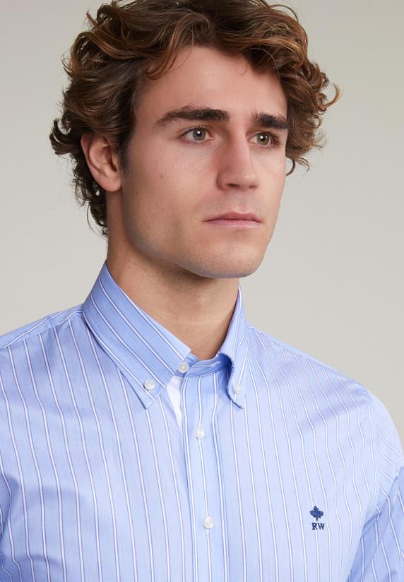 River Woods Custom Fit Gestreept Hemd Blauw/wit