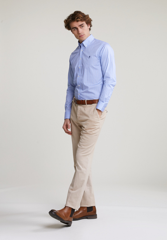 River Woods Custom Fit Gestreept Hemd Blauw/wit