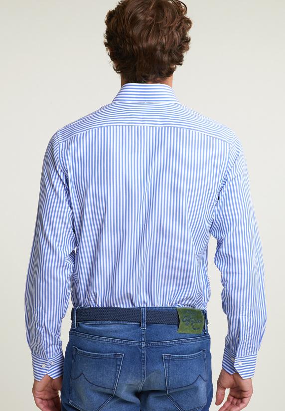 River Woods Custom Fit Gestreept Hemd Blauw/wit