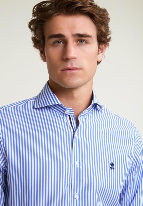 River Woods Custom Fit Gestreept Hemd Blauw/wit