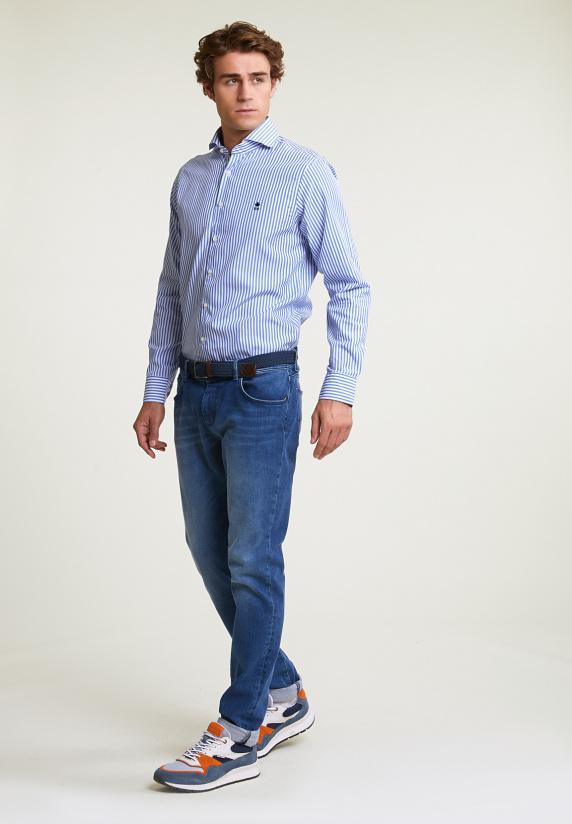 River Woods Custom Fit Gestreept Hemd Blauw/wit