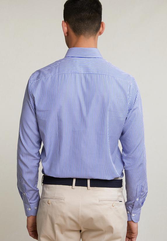 River Woods Custom Fit Gestreept Hemd Blauw/wit