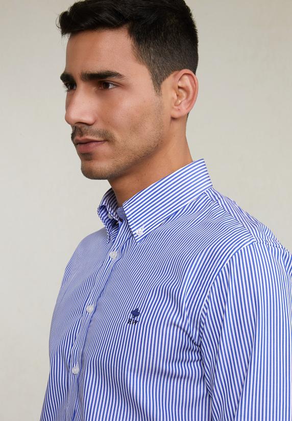 River Woods Custom Fit Gestreept Hemd Blauw/wit