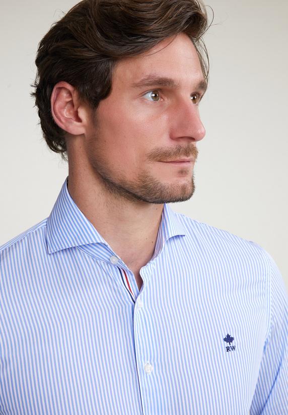 River Woods Custom Fit Gestreept Hemd Blauw/wit