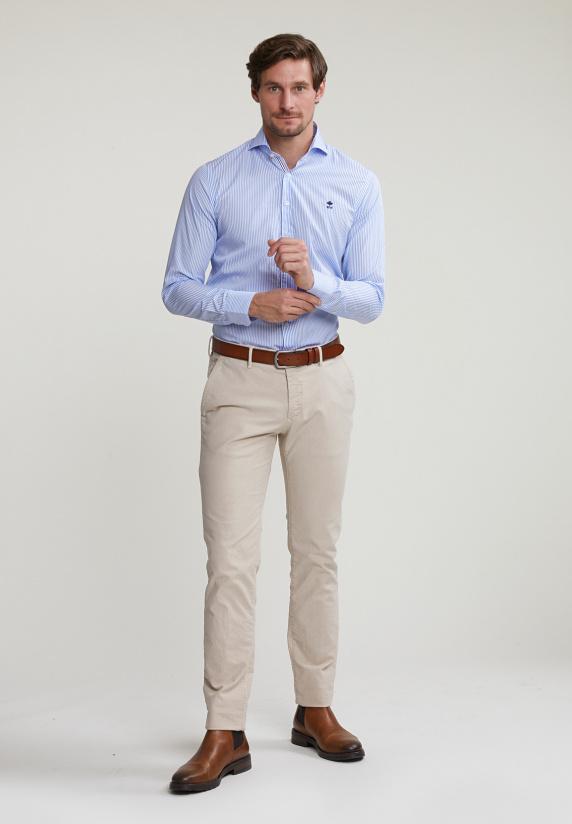 River Woods Custom Fit Gestreept Hemd Blauw/wit