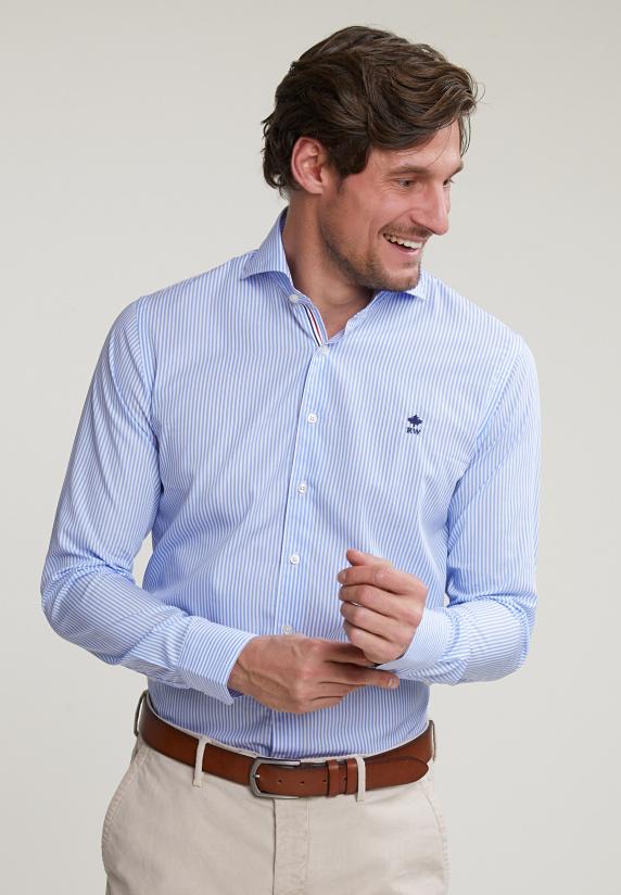 River Woods Custom Fit Gestreept Hemd Blauw/wit