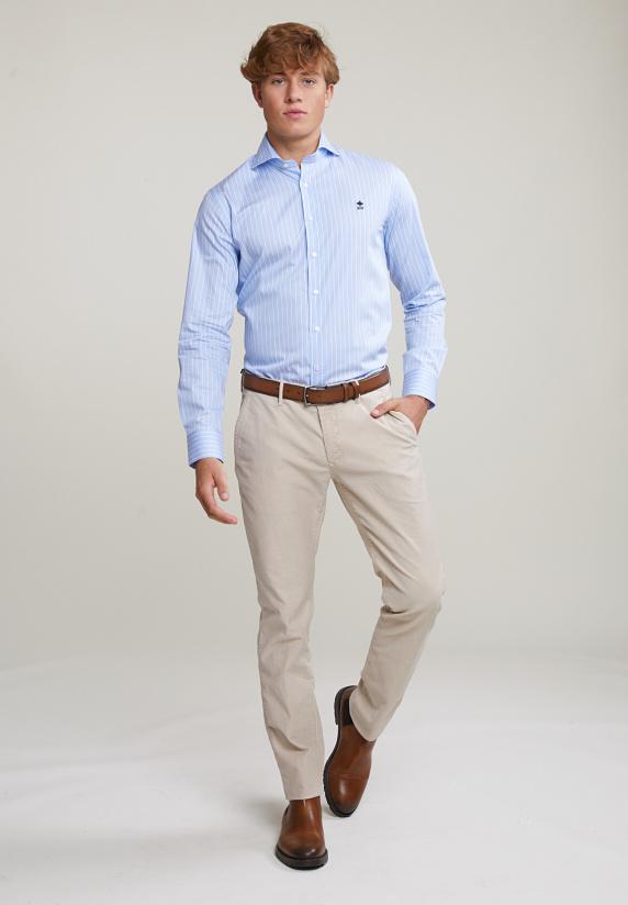 River Woods Custom Fit Gestreept Hemd Blauw/wit