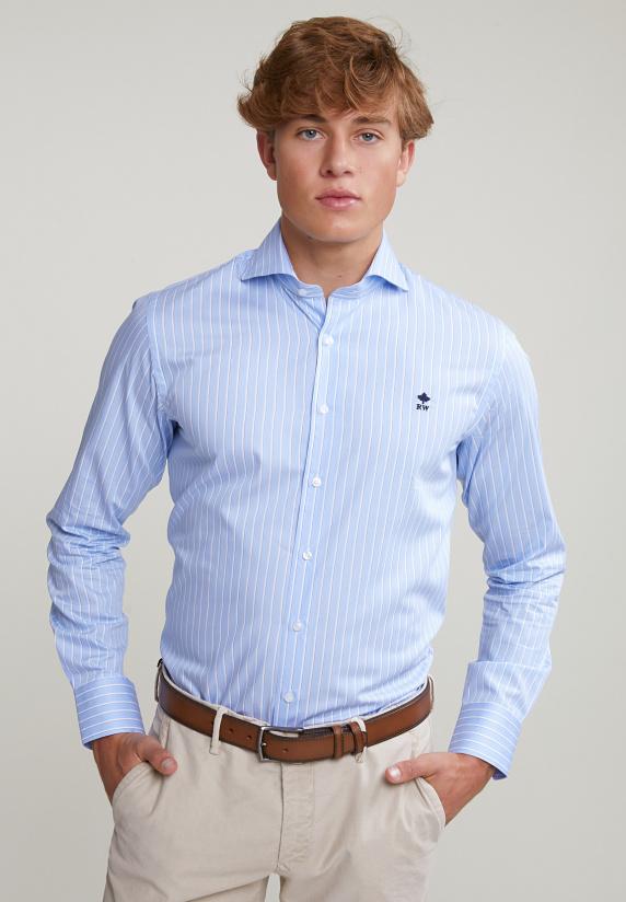 River Woods Custom Fit Gestreept Hemd Blauw/wit