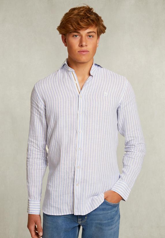 river woods Custom fit gestreept hemd blauw/wit