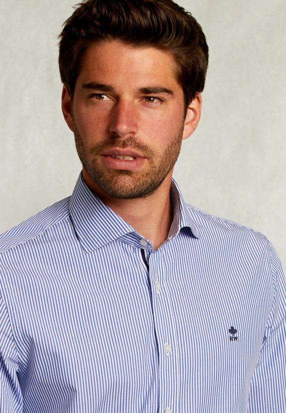 River Woods Custom Fit Gestreept Hemd Blauw/wit