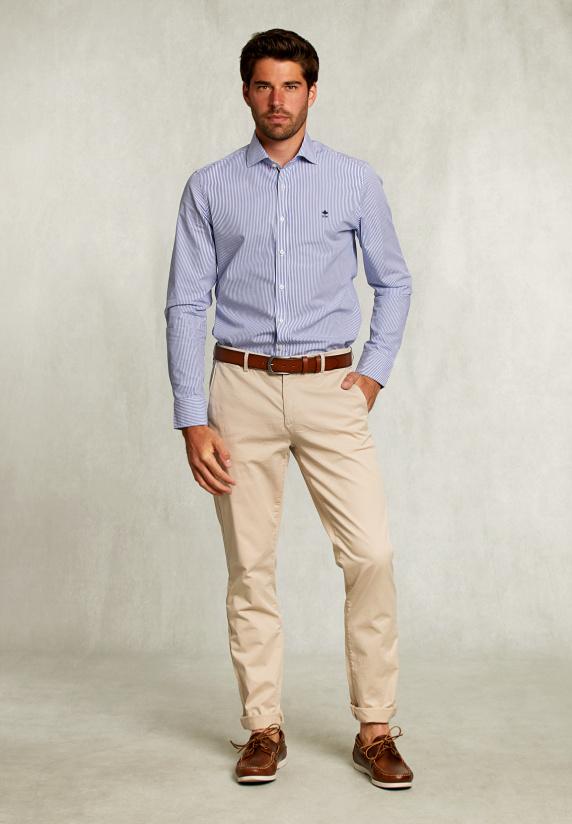 River Woods Custom Fit Gestreept Hemd Blauw/wit