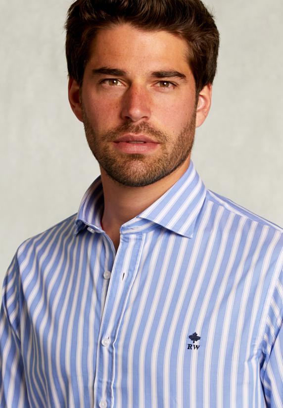 River Woods Custom Fit Gestreept Hemd Blauw/wit
