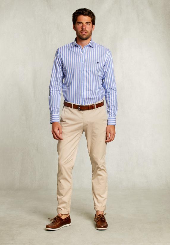 River Woods Custom Fit Gestreept Hemd Blauw/wit