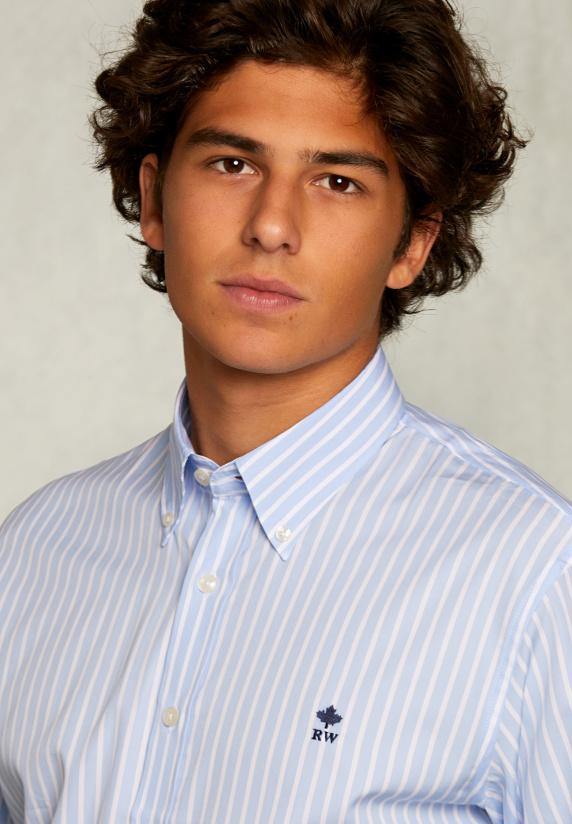 River Woods Custom Fit Gestreept Hemd Blauw/wit