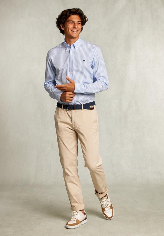 River Woods Custom Fit Gestreept Hemd Blauw/wit