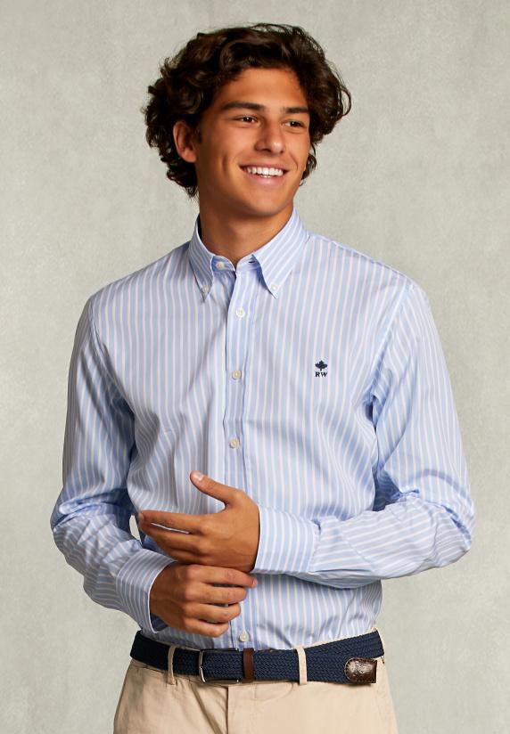 river woods Custom fit gestreept hemd blauw/wit