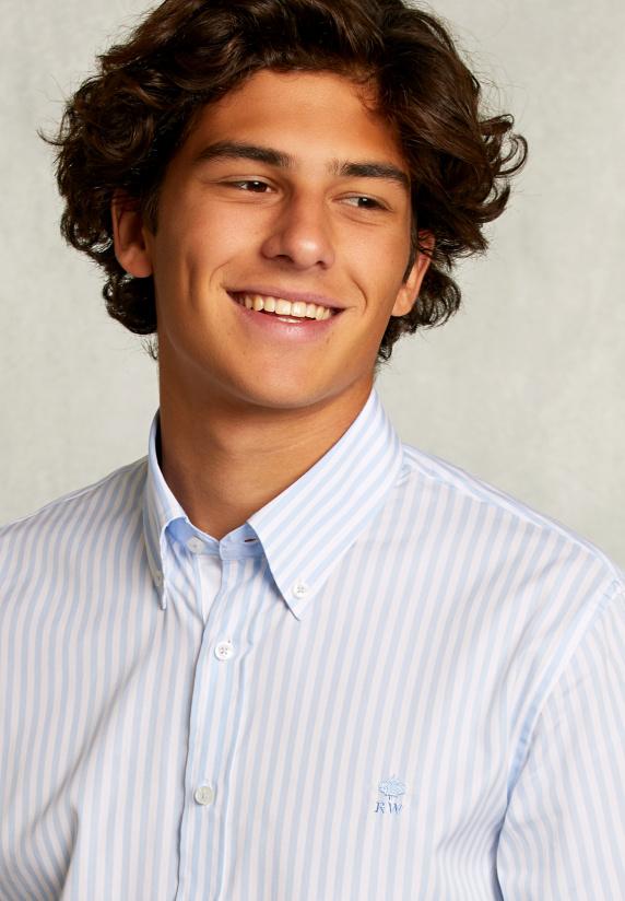 River Woods Custom Fit Gestreept Hemd Blauw/wit