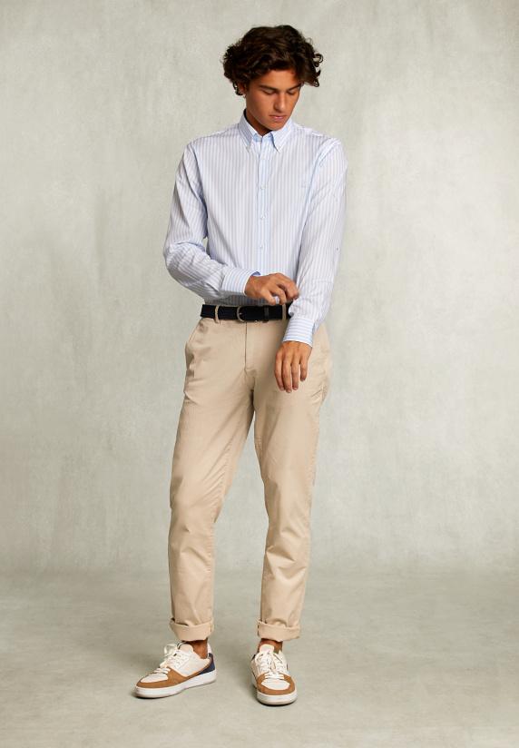 River Woods Custom Fit Gestreept Hemd Blauw/wit