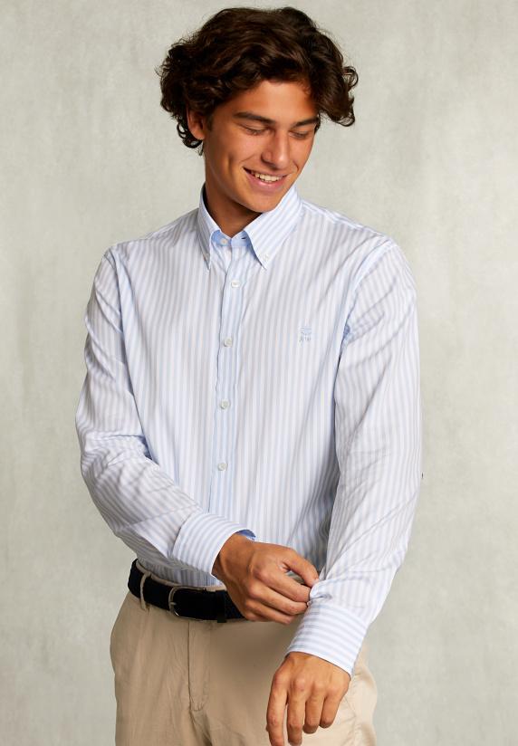 River Woods Custom Fit Gestreept Hemd Blauw/wit