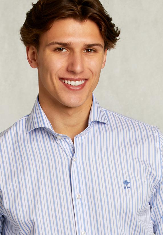 River Woods Custom Fit Gestreept Hemd Blauw/wit