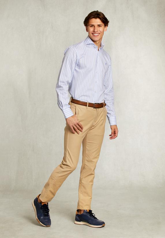 River Woods Custom Fit Gestreept Hemd Blauw/wit