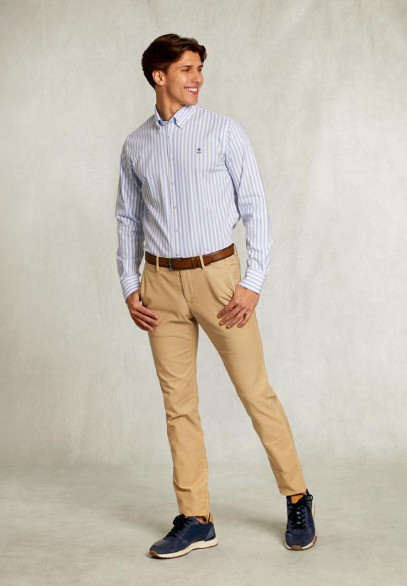 River Woods Custom Fit Gestreept Hemd Blauw/wit