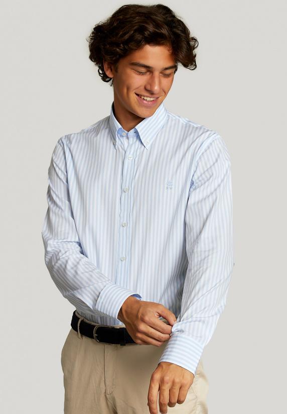 river woods Custom fit gestreept hemd in blauw/wit