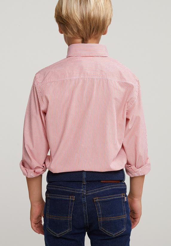 River Woods Custom Fit Gestreept Hemd Rood/wit