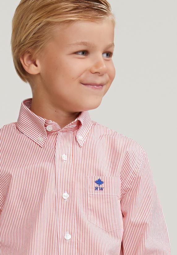 River Woods Custom Fit Gestreept Hemd Rood/wit