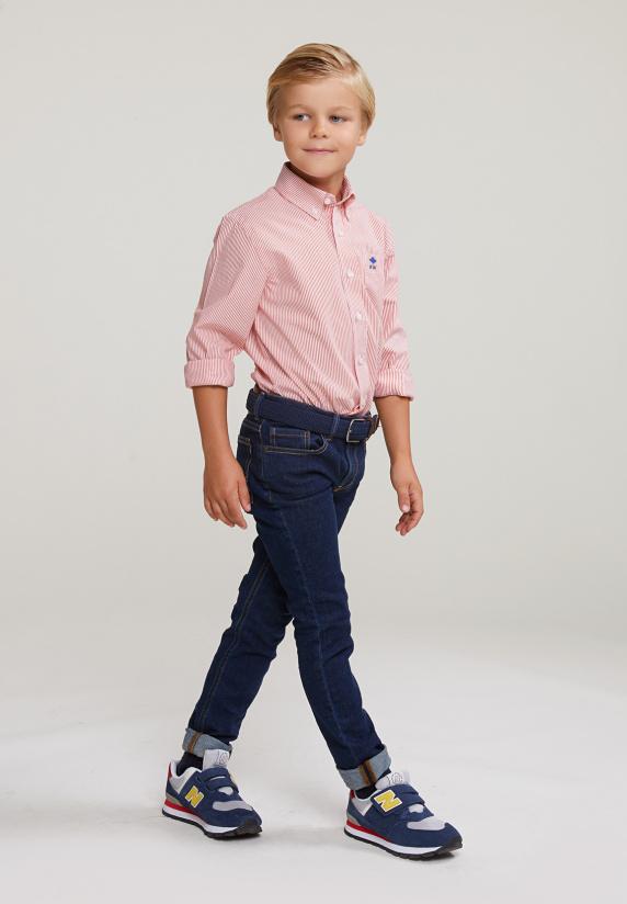 River Woods Custom Fit Gestreept Hemd Rood/wit