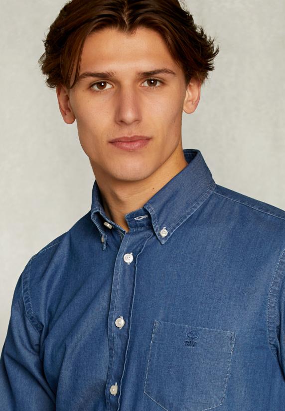 River Woods Custom Fit Jeanshemd Dk Bleach