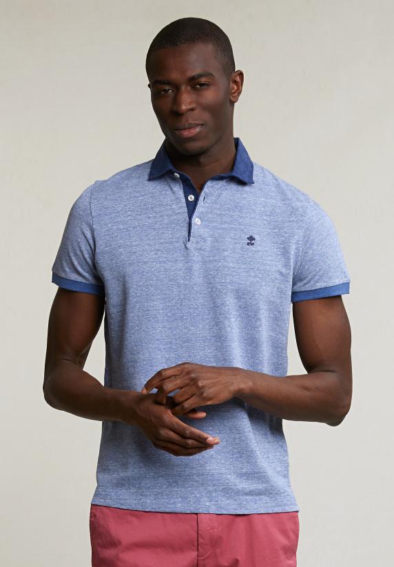 river woods Custom fit katoen-linnen polo lake mix