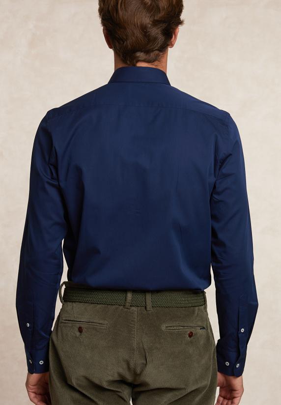 River Woods Custom Fit Katoenen Effen Hemd Blauw