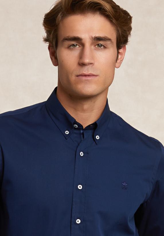 River Woods Custom Fit Katoenen Effen Hemd Blauw