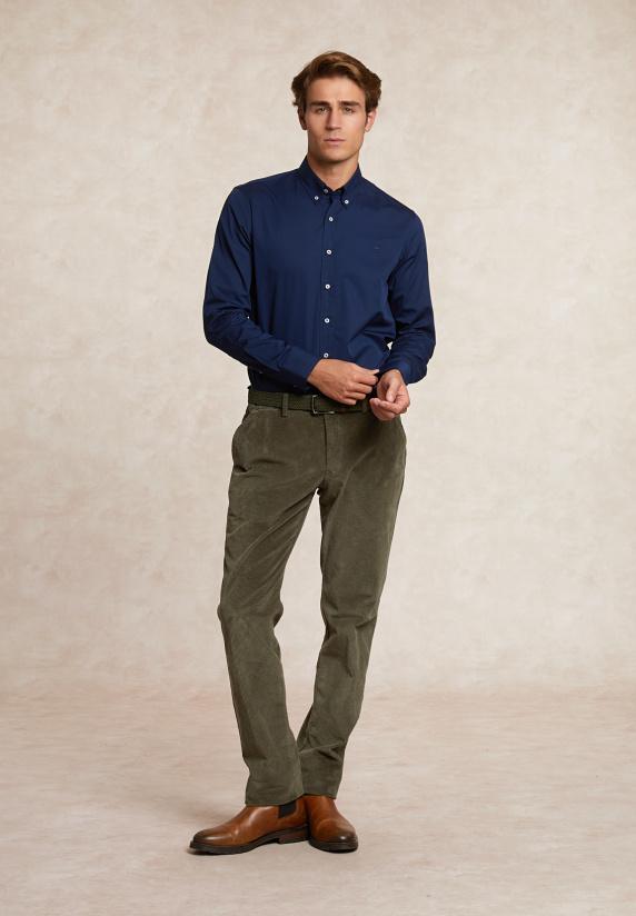 River Woods Custom Fit Katoenen Effen Hemd Blauw