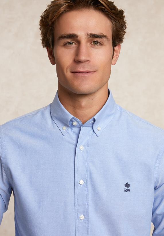 River Woods Custom Fit Katoenen Effen Hemd Blauw