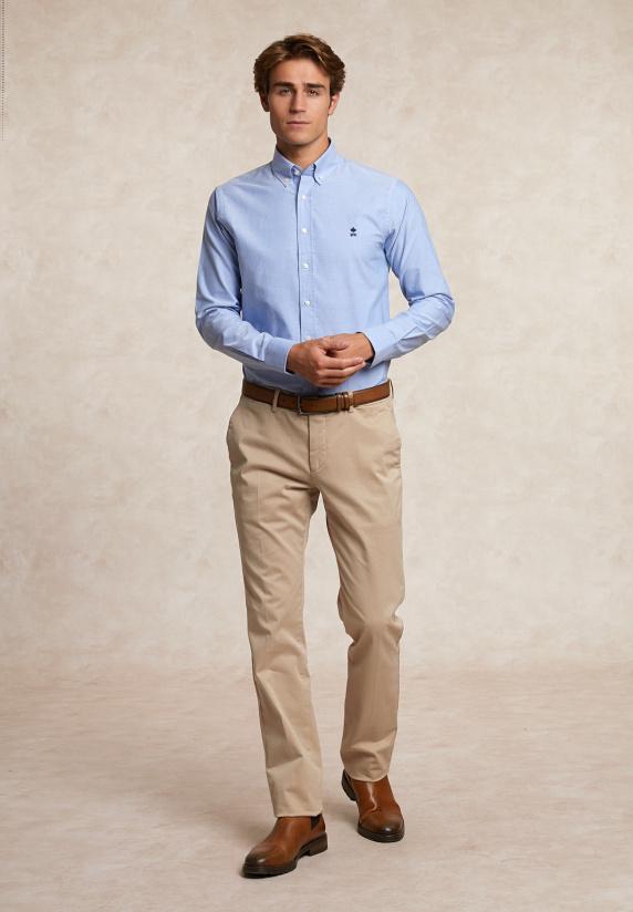 River Woods Custom Fit Katoenen Effen Hemd Blauw